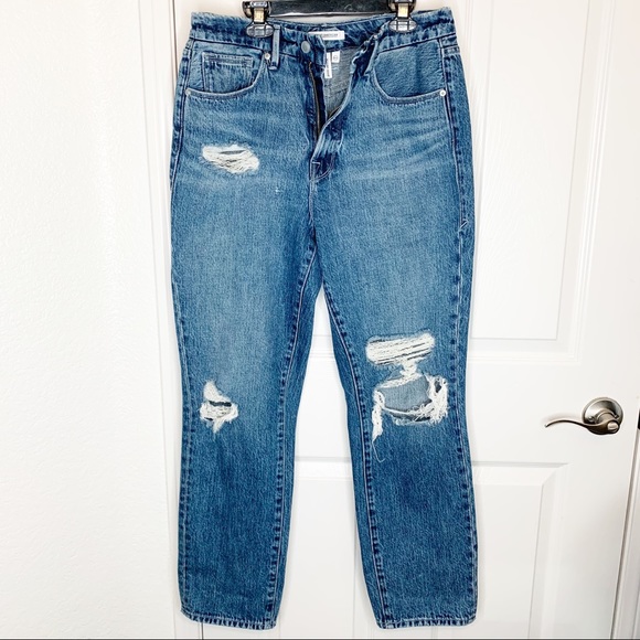 Good American Good Vintage High Rise Straight Leg Distressed Jeans 27 - Picture 3 of 8